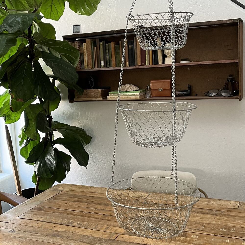 3-Tier Hanging Wire Mesh Basket 34" Tall For Fruits Vegetables Plants